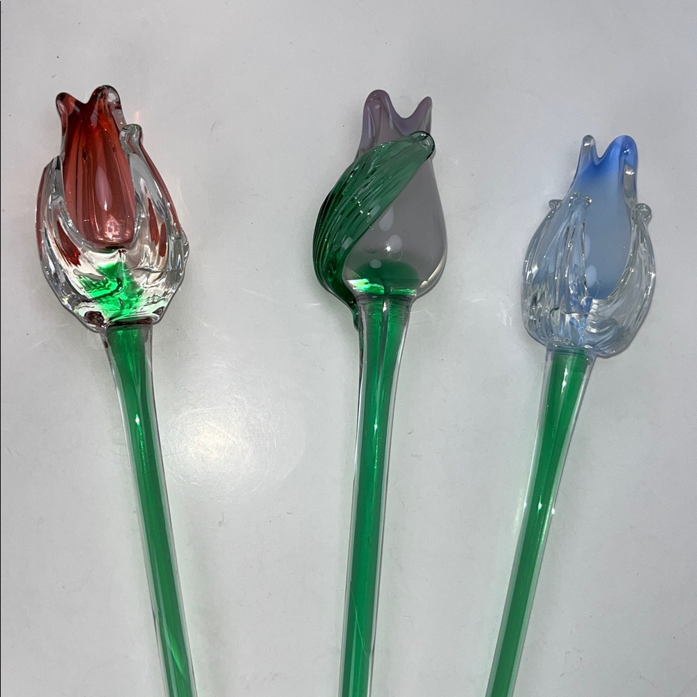 Mikasa Art Glass Hand Blown Murano Style ~ in Reddish/Blue/Lavender Tulip 🌷(3) - Picture 3 of 16